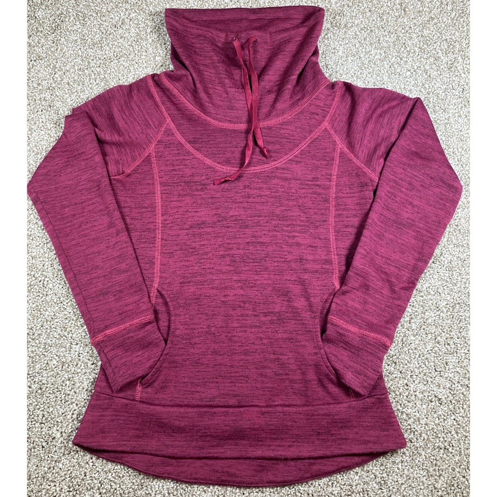 Kuhl Women's Lea Pullover‎ Cowl Neck Sweater Size XS Maroon Thumbholes Pockets